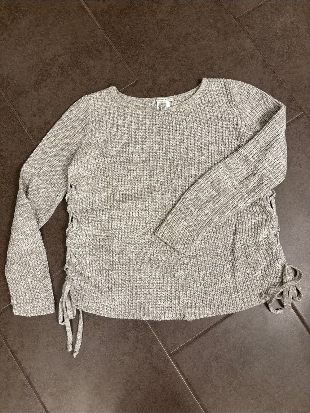 American Eagle Side-Tie Crewneck Sweater in Heather Gray